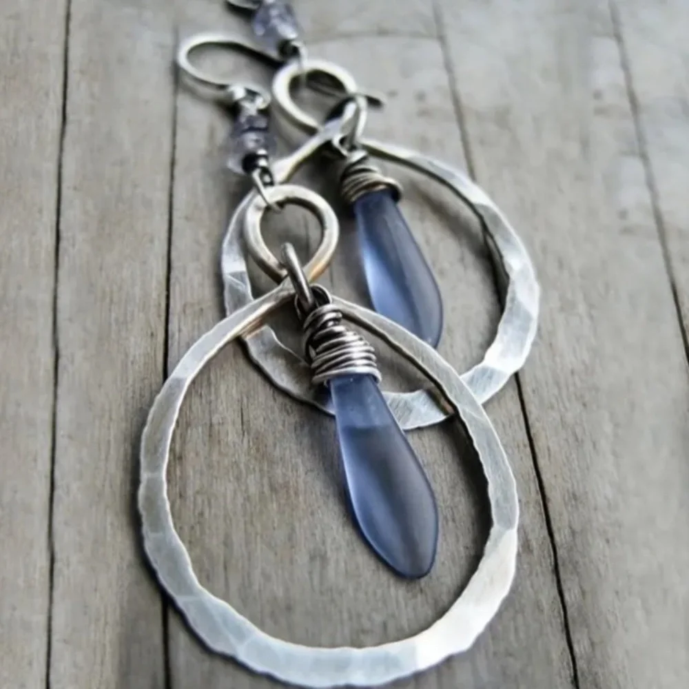 NWT! Hammered Silver Tone Metal Bohemian Pierced Dangle Earrings!